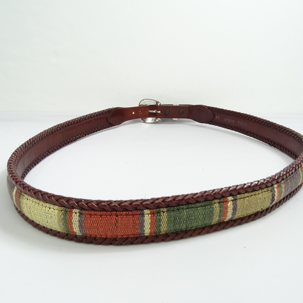 Brighton Santos Fabric Leather Men's Size 42 Buckle Belt 67506 Braided Egde Prep